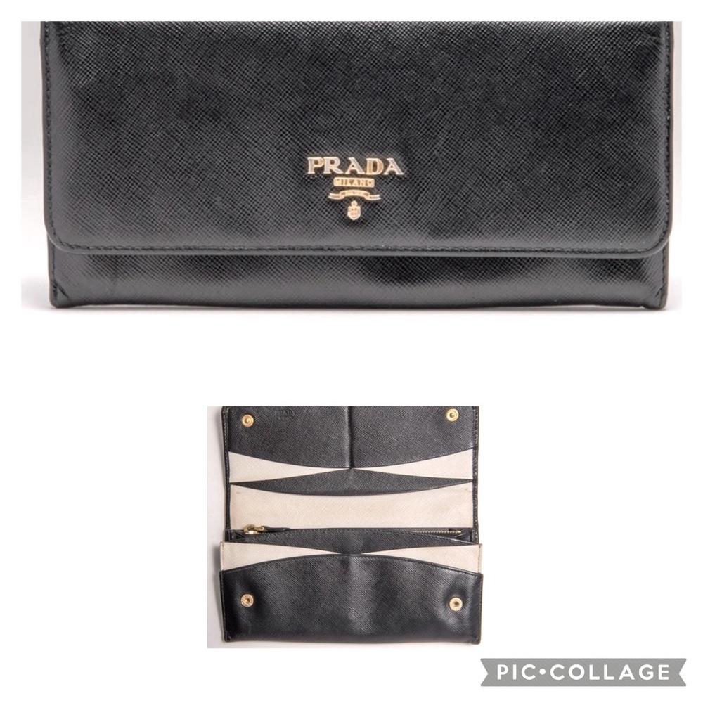 Authentic PRADA Large Saffiano Leather Multicolor Wallet- Black/White